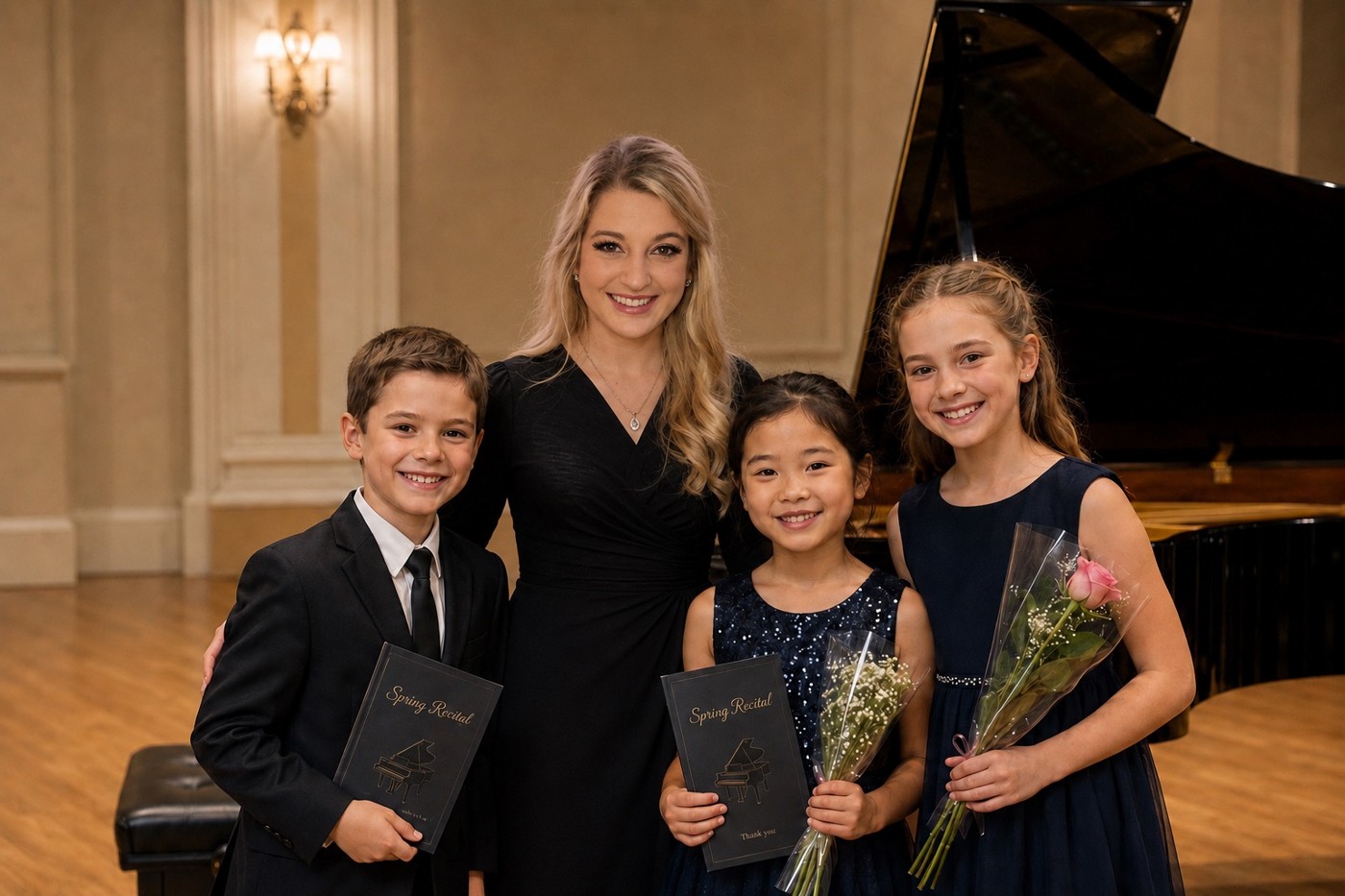 Madison with students at the spring recital